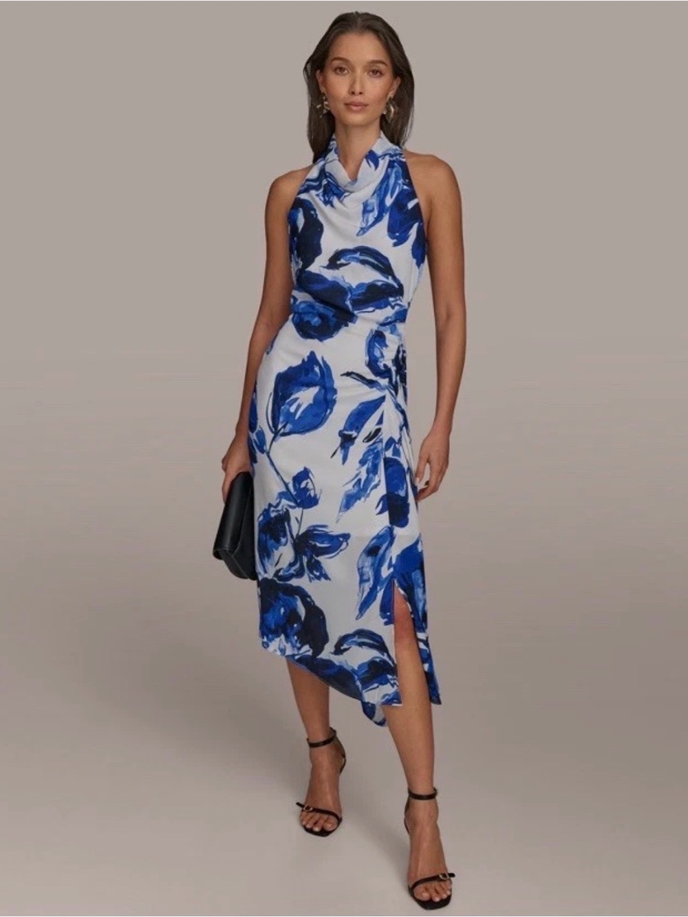 NWT Donna Karan Women’s Printed Mock Neck Midi Dress. Size 16. Blue